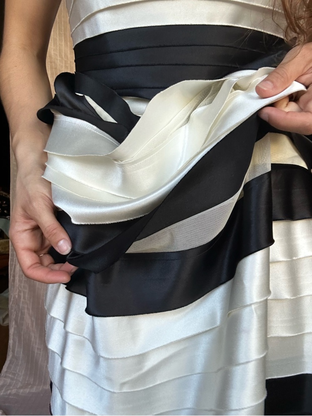 BCBGMaxAzria Black and White Strapless Tiered Maxi Dress - Picture 4 of 8